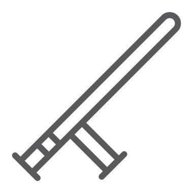 Polis baton satırı simgesi, bekçi ve donanımları, sopa işareti, vektör grafikleri, Doğrusal model beyaz bir arka plan üzerinde.