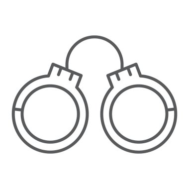 Kelepçe ince çizgi simgesi, zincir ve kilit, kelepçeleri işareti, vektör grafikleri, Doğrusal model beyaz bir arka plan üzerinde.