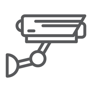 CCTV satırı simgesi, güvenlik ve izleme, gözetim kamera işareti, vektör grafikleri, Doğrusal model beyaz bir arka plan üzerinde.