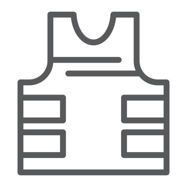 Kurşun geçirmez yelek satırı simgesi, güvenlik ve üniforma, zırh ceket işareti, vektör grafik, bir doğrusal model beyaz bir arka plan üzerinde.