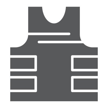 Kurşun geçirmez yelek glif simgesi, güvenlik ve üniforma, zırh ceket işareti, vektör grafikleri, beyaz zemin üzerinde sağlam bir desen.