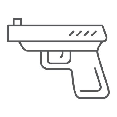 Silah ince çizgi simgesi, silah ve tabanca, tabanca işareti, vektör grafikleri, Doğrusal model beyaz bir arka plan üzerinde.