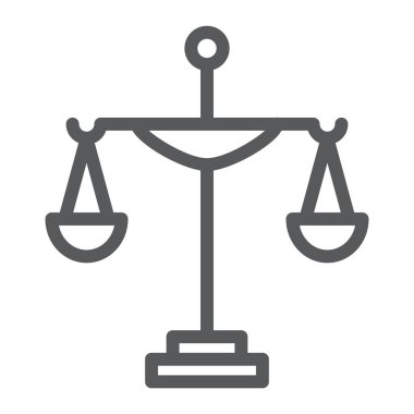 Adalet satırı simgesi, mahkeme ve yasalar, Ölçek işareti, vektör grafikleri, Doğrusal model beyaz bir arka plan üzerinde.