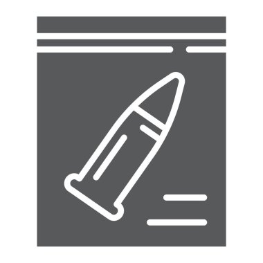 Kanıt glif simgesi, soruşturma ve ceza, kurşun kanıt işareti, vektör grafikleri, beyaz zemin üzerinde sağlam bir desen.