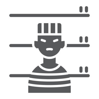 Mahkum glif simgesi, ceza ve hapis, adam işareti, vektör grafikleri, beyaz zemin üzerinde sağlam bir desen.