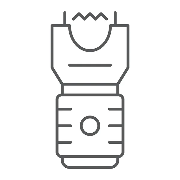 Elektroschock-Waffe Thin Line-Symbol, Schutz und Sicherheit, Feuerwaffen-Schild, Vektorgrafik, ein lineares Muster auf weißem Hintergrund. — Stockvektor