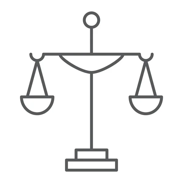 Spravedlnost tenká linie ikonu, soudním a zákonným, měřítko znamení, vektory, lineární vzor na bílém pozadí. — Stockový vektor