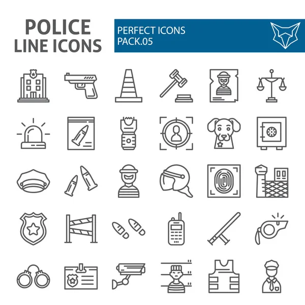 Conjunto de iconos de línea policial, colección de símbolos de seguridad, bocetos vectoriales, ilustraciones de logotipos, signos de seguridad paquete de pictogramas lineales aislados sobre fondo blanco . — Vector de stock