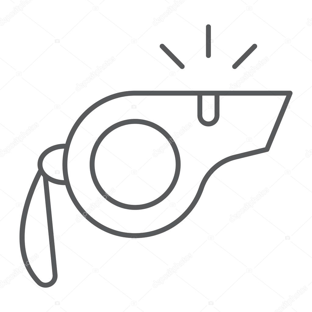 Whistle thin line icon, equipment and tool, blower sign, vector graphics, a linear pattern on a white background.
