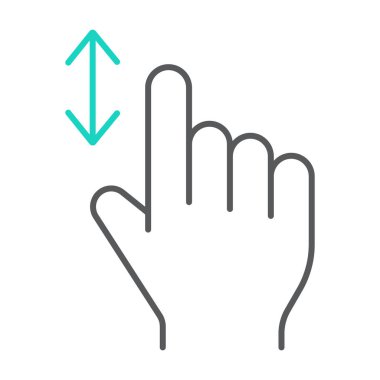 Dikey kaydırma ince çizgi simgesi, parmak ve jest, el işareti, vektör grafikleri, Doğrusal model beyaz bir arka plan üzerinde.