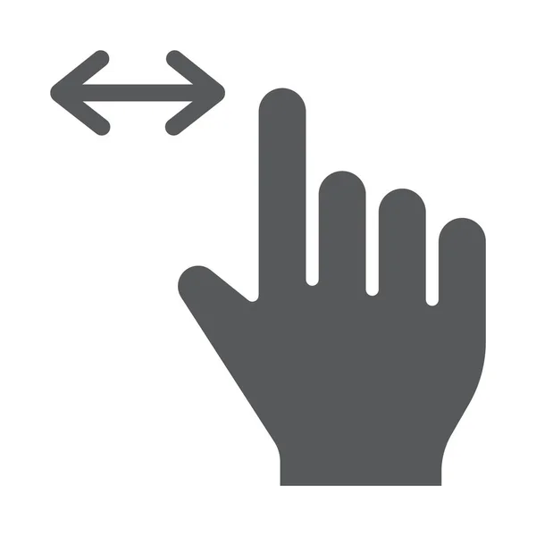 水平スクロールのグリフ アイコン、指と身振り、手話、ベクトル グラフィックス、白い背景の上の固体パターン. — ストックベクタ