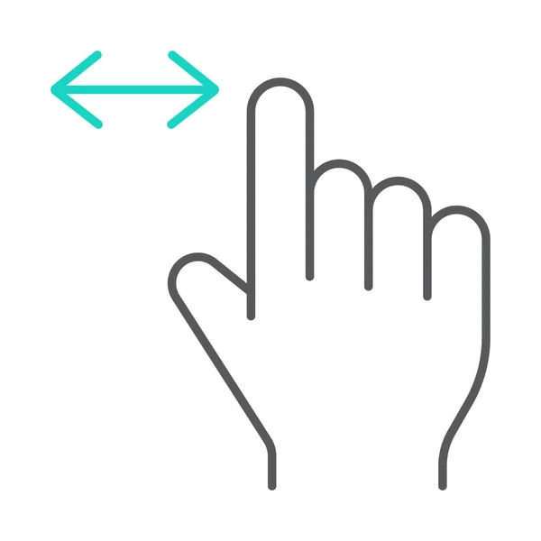 Desplazamiento horizontal icono de línea delgada, dedo y gesto, signo de mano, gráficos vectoriales, un patrón lineal sobre un fondo blanco . — Vector de stock