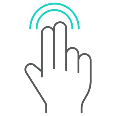 İki parmak çift dokunun ince çizgi simgesi, jest ve el, dokunmatik işareti, vektör grafikleri, Doğrusal model beyaz bir arka plan üzerinde.