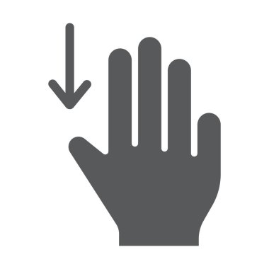 Üç parmak glif simgesi, jest ve el sürükleyin, işareti, vektör grafikleri, beyaz zemin üzerinde sağlam bir desen aşağı kaydırın.