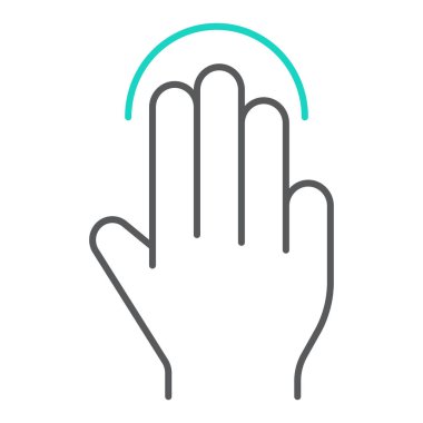 Üçlü atış ince çizgi simgesi, jest ve el, tıkırtı işaret, vektör grafikleri, Doğrusal model beyaz bir arka plan üzerinde.