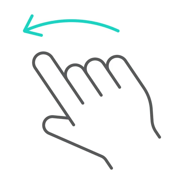 Flick esquerda ícone de linha fina, ação e mão, sinal de gesto, gráficos vetoriais, um padrão linear em um fundo branco . — Vetor de Stock