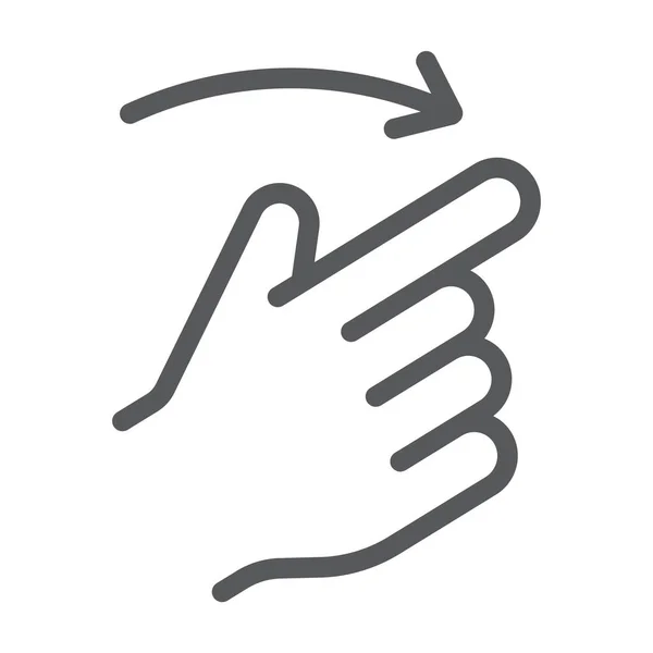 Flick ícone da linha direita, dedo e mão, sinal de gesto, gráficos vetoriais, um padrão linear em um fundo branco . — Vetor de Stock