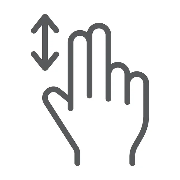 Twee vinger verticale schuifbalk lijn pictogram, gebaar en hand, druk op teken, vector graphics, een lineair patroon op een witte achtergrond. — Stockvector