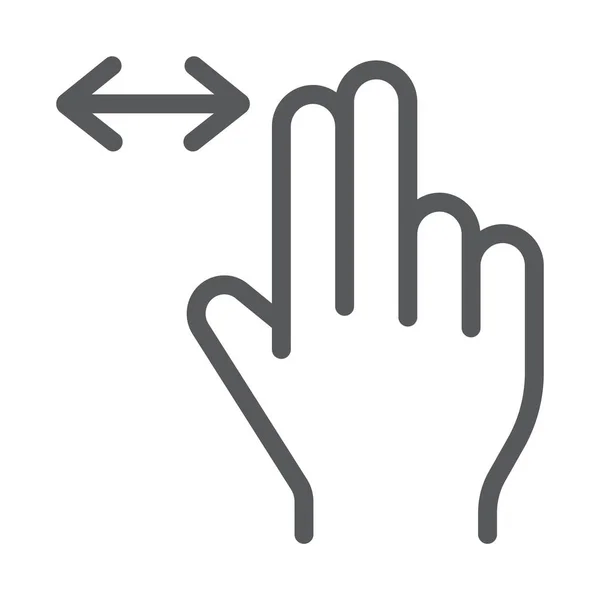 Två finger vågrät skriftrulle ikon, gest och hand, tryck tecken, vektorgrafik, en linjär mönster på en vit bakgrund. — Stock vektor
