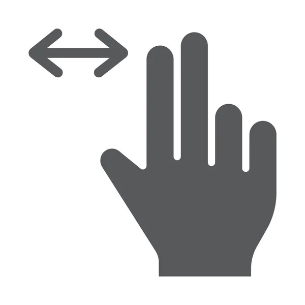 Icono de glifo de desplazamiento horizontal de dos dedos, gesto y mano, signo de prensa, gráficos vectoriales, un patrón sólido sobre un fondo blanco . — Vector de stock