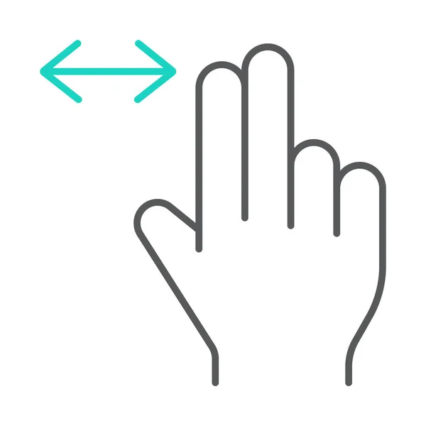 Dvěma prsty horizontální posun tenké čáře, gesta a ručně, stiskněte znaménko, vektorové grafiky, lineární vzor na bílém pozadí. — Stockový vektor