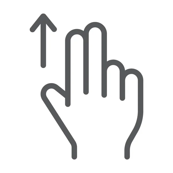 Két ujjal húzza fel ikonján, gesztus, és kezét, flick jel, vektorgrafikus, lineáris szerkezet egy fehér háttér. — Stock Vector