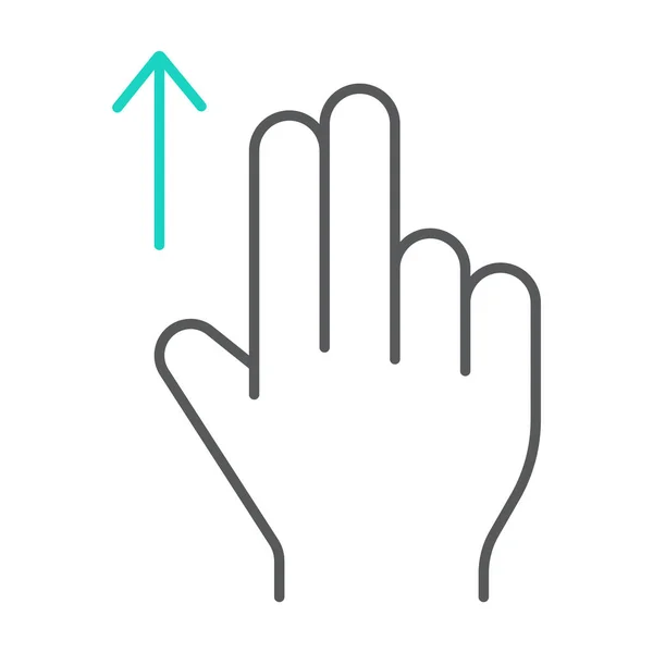 İki parmak kadar ince çizgi simgesi, jest ve el, flick işareti, vektör grafikleri, doğrusal bir desen beyaz zemin üzerine sürükleyin. — Stok Vektör