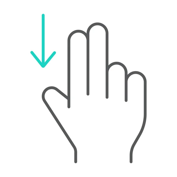 Two finger drag down thin line icon, gesture and hand, flick sign, vector graphics, a linear pattern on a white background. — 图库矢量图片