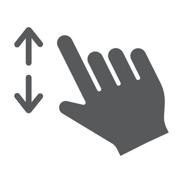 Dwa palce powiększyć ikony glifów, gest i kliknij znak ręką, grafika wektorowa, wzór stałych na białym tle. — Wektor stockowy