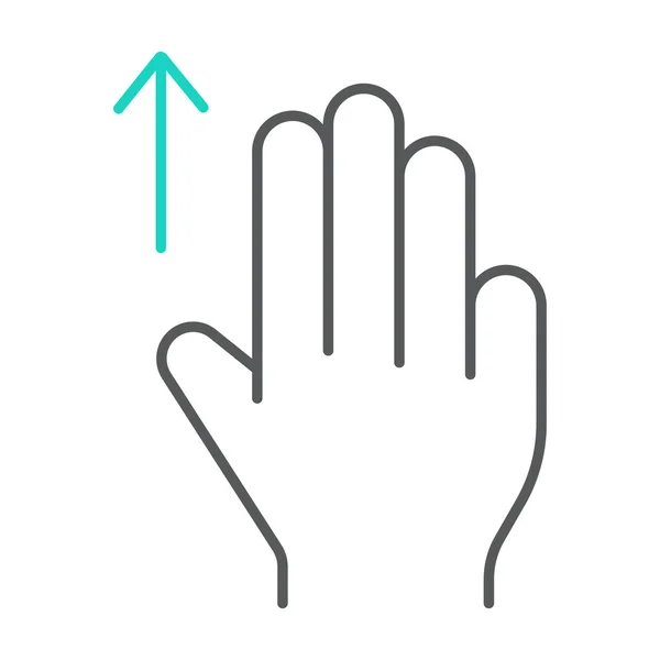 Three fingers drag up thin line icon, gesture and hand, scroll up sign, vector graphics, a linear pattern on a white background. — Stok Vektör