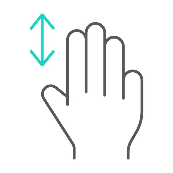 Três dedos rolagem vertical ícone linha fina, gesto e mão, sinal de filme, gráficos vetoriais, um padrão linear em um fundo branco . — Vetor de Stock