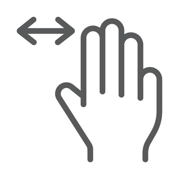Icono de línea de desplazamiento horizontal de tres dedos, gesto y mano, signo de movimiento, gráficos vectoriales, un patrón lineal sobre un fondo blanco . — Vector de stock