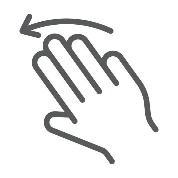 Drie vingers flick lijn links pictogram, gebaar en hand, klik op teken, vector graphics, een lineair patroon op een witte achtergrond. — Stockvector