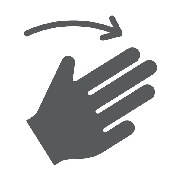 Tre fingrar svepa höger glyph ikon, gest och hand, klicka på tecken, vektorgrafik, ett fast mönster på en vit bakgrund. — Stock vektor