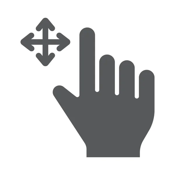Ikon glif tarik bebas, gestur dan tangan, menggesek tanda, grafik vektor, pola padat pada latar belakang putih . - Stok Vektor