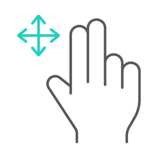 Two fingers free drag thin line icon, gesture and hand, swipe sign, vector graphics, a linear pattern on a white background.