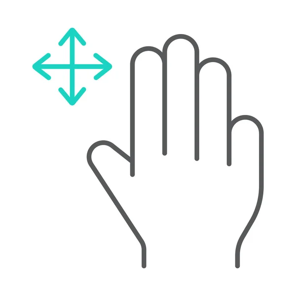 三根手指自由拖动细线图标, 手势和手, 轻扫符号, 矢量图形, 在白色背景上的线性图案. — 图库矢量图片