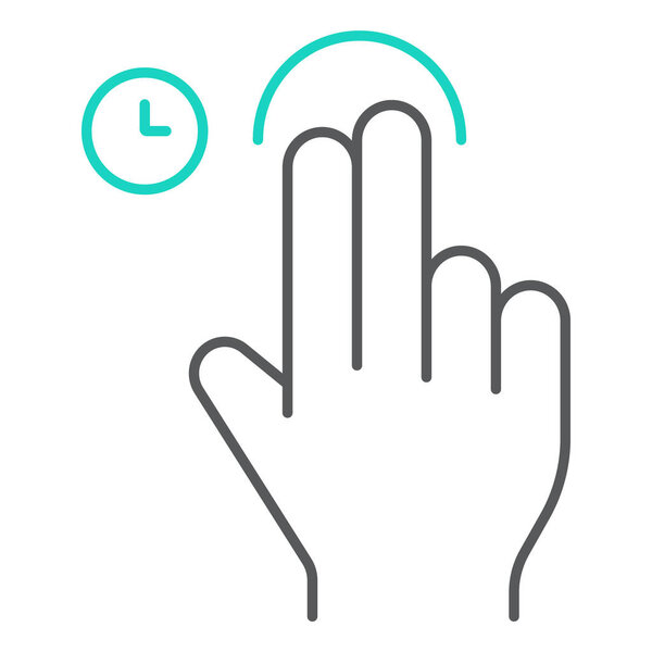 Two fingers touch and hold thin line icon, gesture and hand, swipe sign, vector graphics, a linear pattern on a white background.