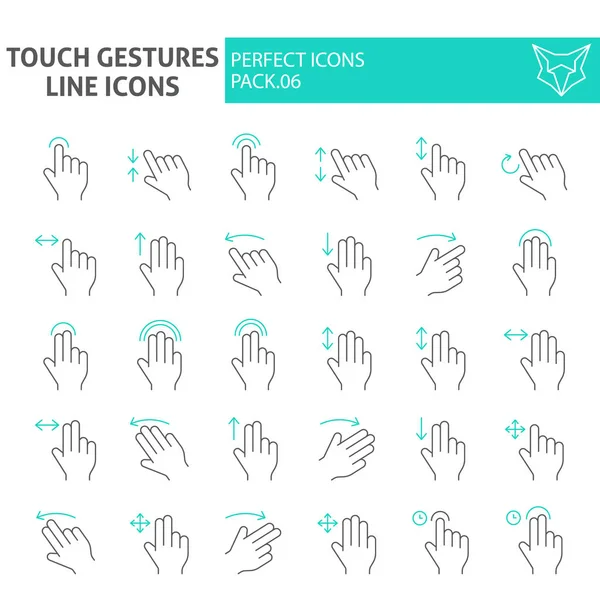 Touch gestures thin line icon set, click symbols collection, vector sketches, logo illustrations, swipe signs linear pictograms package isolated on white background. — Stock Vector