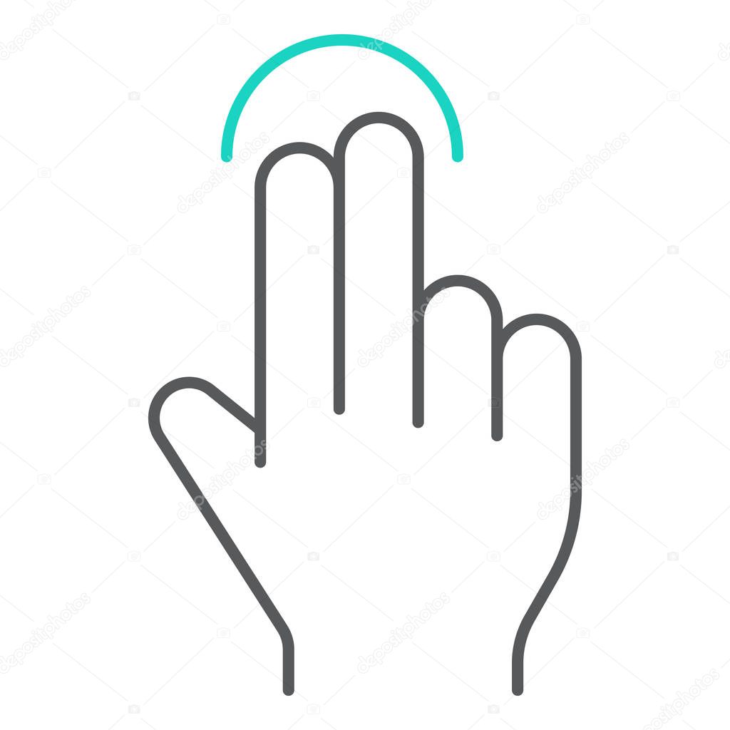 Two finger tap thin line icon, gesture and hand, touch sign, vector graphics, a linear pattern on a white background.