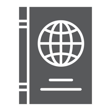 Passport glif simgesini, kimlik ve seyahat, kimlik belgesi işareti, vektör grafikleri, beyaz zemin üzerinde sağlam bir desen.