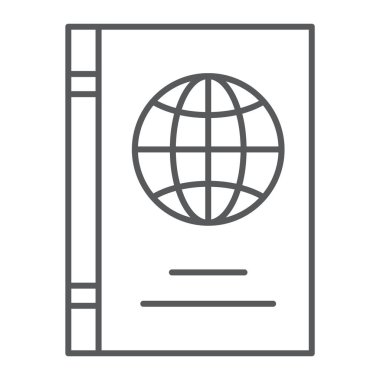 Passport ince çizgi simgesini, kimlik ve seyahat, kimlik belgesi işareti, vektör grafikleri, Doğrusal model beyaz bir arka plan üzerinde.