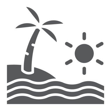 Plaj glif simgesi, seyahat ve tatil, deniz işareti, vektör grafikleri, beyaz zemin üzerinde sağlam bir desen.