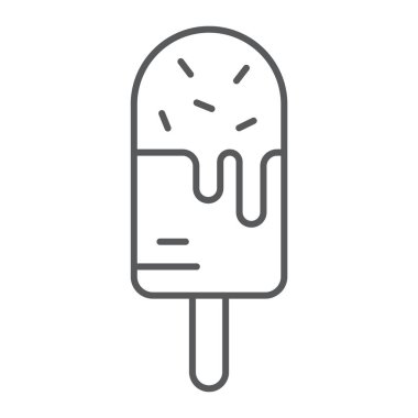 Dondurma ince çizgi simgesi, yemek ve tatlılar, tatlı işareti, vektör grafikleri, Doğrusal model beyaz bir arka plan üzerinde.