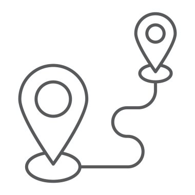 Hedef ince çizgi simgesi, gps ve konumları, harita iğne işareti, vektör grafikleri, Doğrusal model beyaz bir arka plan üzerinde.