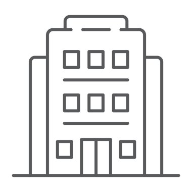 Hotel ince çizgi Icon, mimari ve seyahat, bina oturum, vektör grafikleri, Doğrusal model beyaz bir arka plan üzerinde.