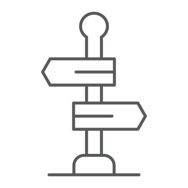 Tabelasını ince çizgi simgesi, yol ve yön, Işaret işareti, vektör grafikleri, Doğrusal model beyaz bir arka plan üzerinde.