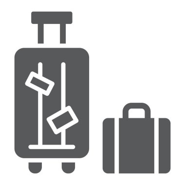Bagaj glif simgesi, bavul ve çanta, Bagaj işareti, vektör grafikleri, beyaz zemin üzerinde sağlam bir desen.