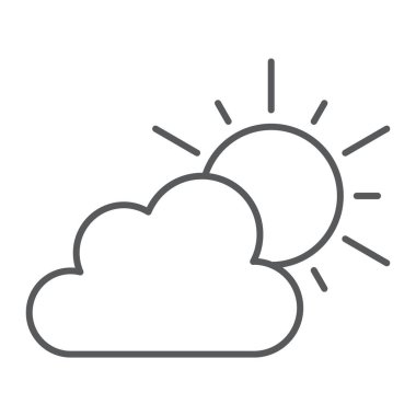 Hava ince çizgi simgesi, gökyüzü ve İklim, Güneş ve bulut imzalayın, vektör grafikleri, Doğrusal model beyaz bir arka plan üzerinde.
