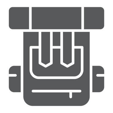 Sırt çantası glif simgesi, çanta ve Turizm, sırt çantası işareti, vektör grafikleri, beyaz zemin üzerinde sağlam bir desen.